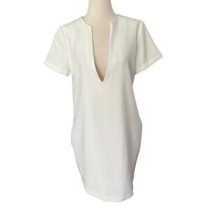 AEL  Amy Enjoy Life White Deep V-neck Mini Dress Women's Size Large | 5-1
